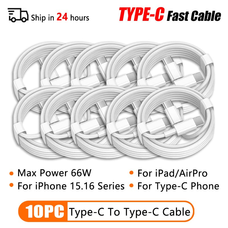Cable USB tipo C PD de 66W para Apple iPhone 16 15 14 13 11 Pro Max 12 Mini 7 8 Plus XS R Cable de carga USB C de carga rápida