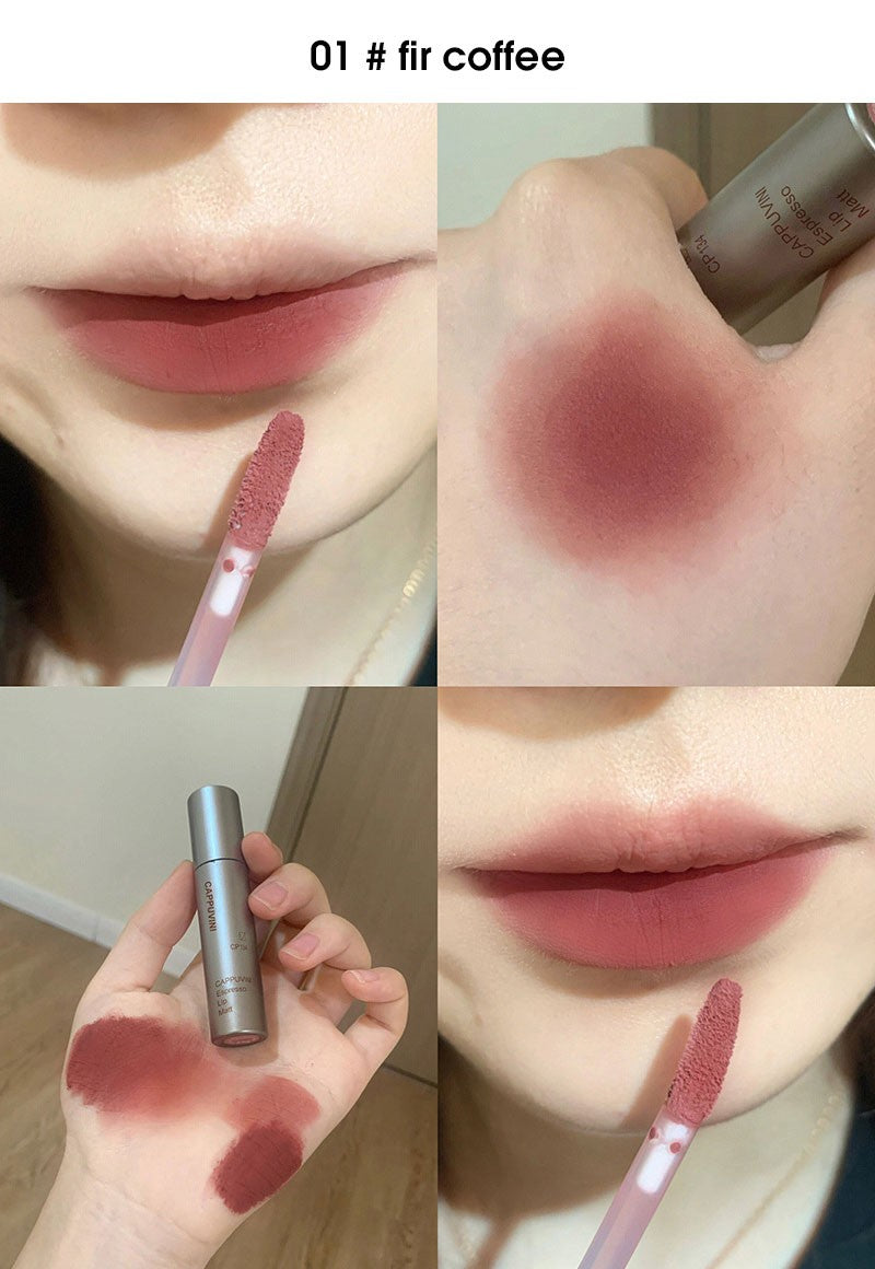 Brillo de labios de niebla mate de terciopelo único, taza antiadherente impermeable, esmalte de labios a prueba de manchas, lápiz labial líquido que no se decolora