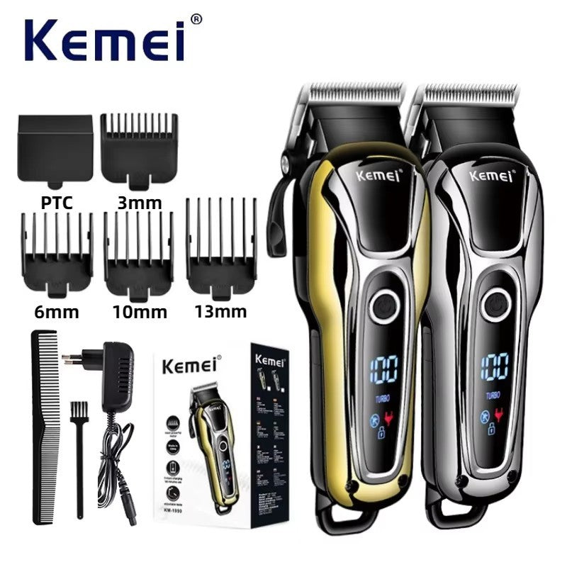 Kemei-cortadora de pelo KM-1990 para hombre, dispositivo profesional con pantalla LED, ajustable