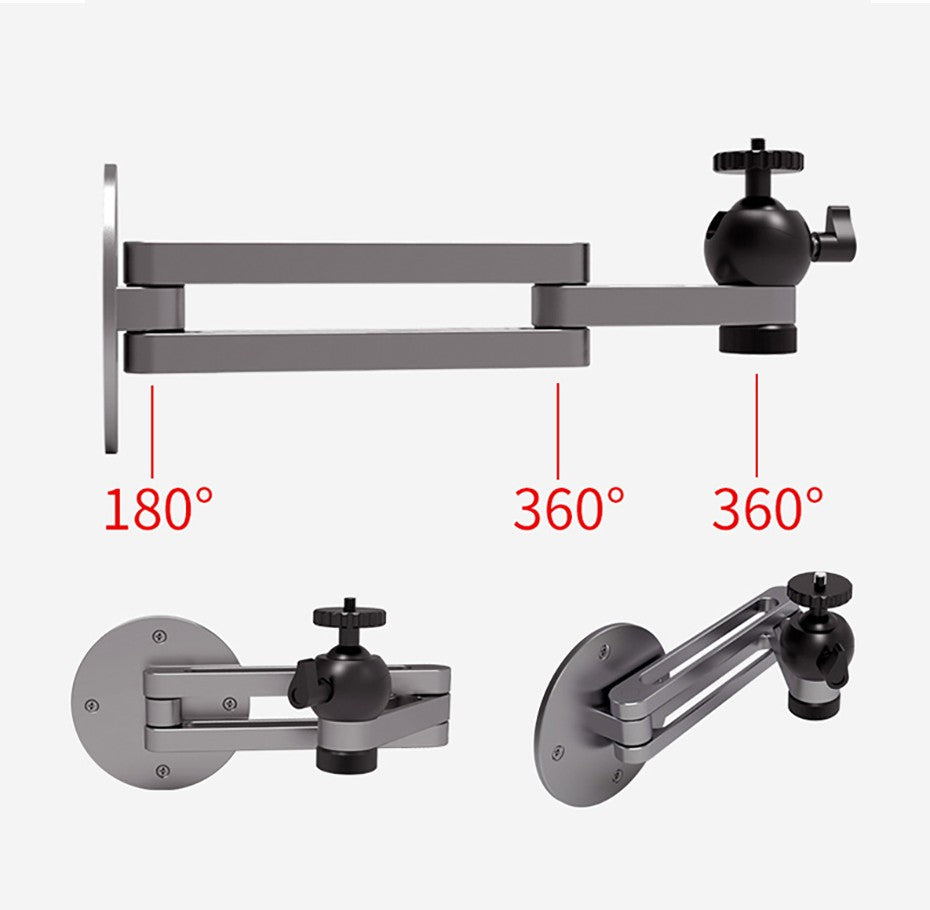 Soporte de Pared Plegable para Proyector, Soporte de Aleación de Aluminio Resistente, Brazo Plegable Ajustable con Rosca de 1/4'' y Cabezal de Bola