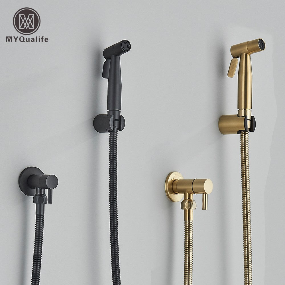 Grifo rociador de bidé negro, grifo individual de agua fría de acero inoxidable para baño, válvula Shattaf, juego de chorro montado en la pared