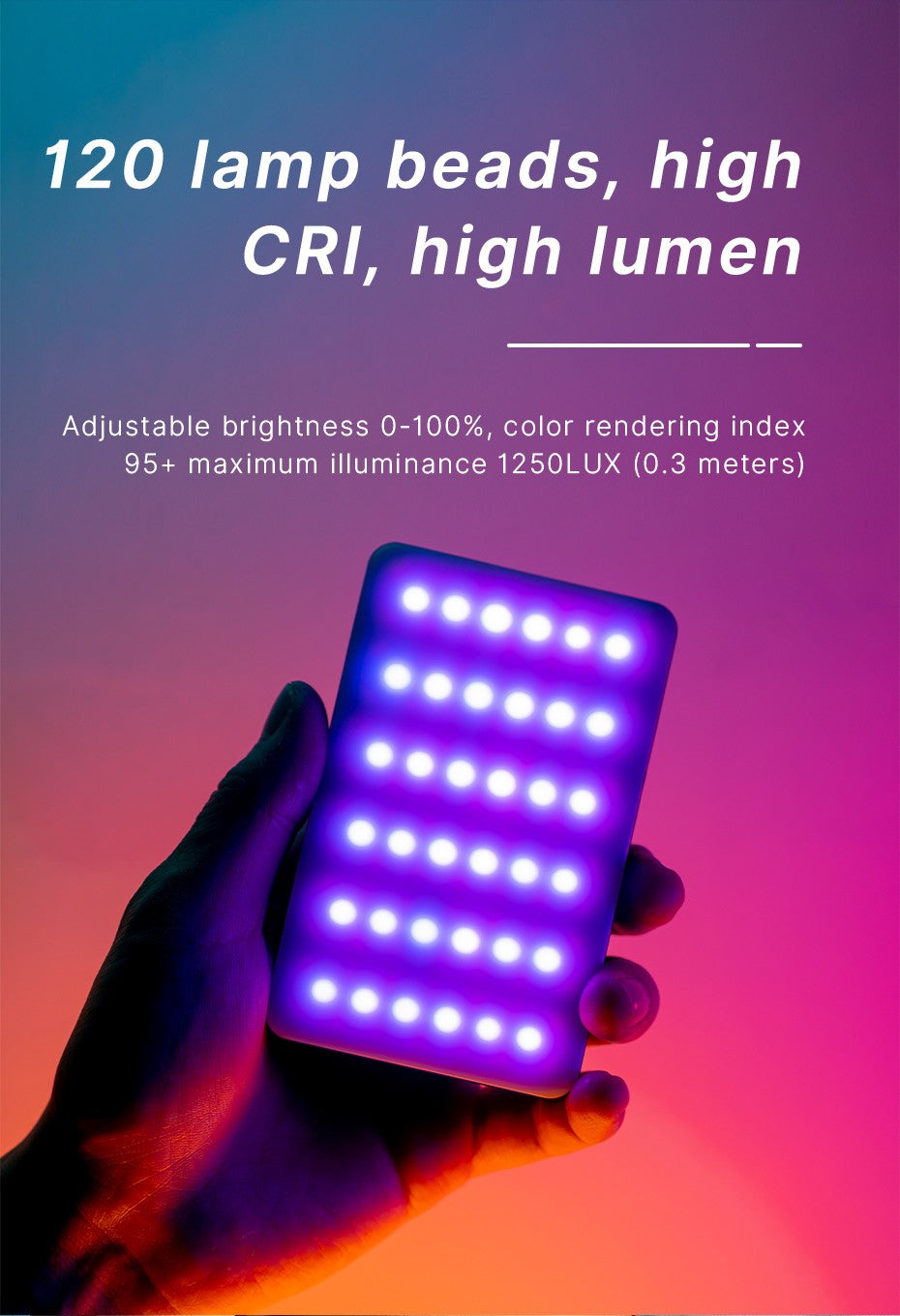 Ulanzi VL120 luz de vídeo blanca RGB a todo Color 2500K-9000K luz LED de fotografía luz de cámara regulable luz de relleno Vlog en vivo