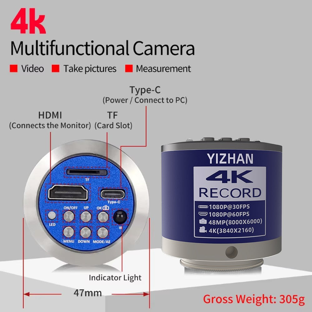 YIZHAN 60MP 48MP 13MP HD microscopio Digital para soldar 4K HDMI USB VGA microscopio electrónico cámara lente de Zoom para medir