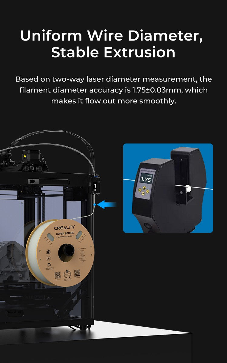 CREALITY-materiales para impresora 3D, filamento PLA Hyper Series, 1,75mm, 1KG, mejor fluidez, refrigeración más rápida, alta precisión para impresora 3d