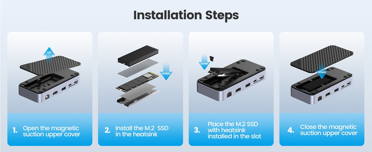 ORICO tipo C HUB con ventilador de refrigeración M.2 NVMe SATA SSD gabinete externo 10Gbps 4K 60Hz HDMI-Com RJ45 SD/TF estación de acoplamiento USB