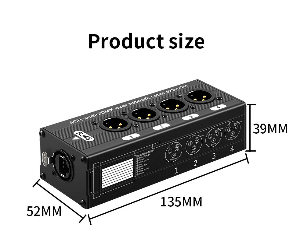Cable extensor de audio RJ45 a XLR de 4 canales y 3 pines, extensor de señal de red DMX512 para iluminación de escenarios y estudio de grabación.