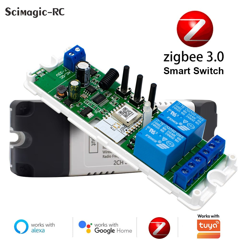 Interruptor Inteligente Zigbee de Contacto Seco, Módulo de Relé de Riel DIN de 1, 2 o 4 Canales, Relé RF de Dos Canales 433, 12V 24V 230V, Compatible con Tuya