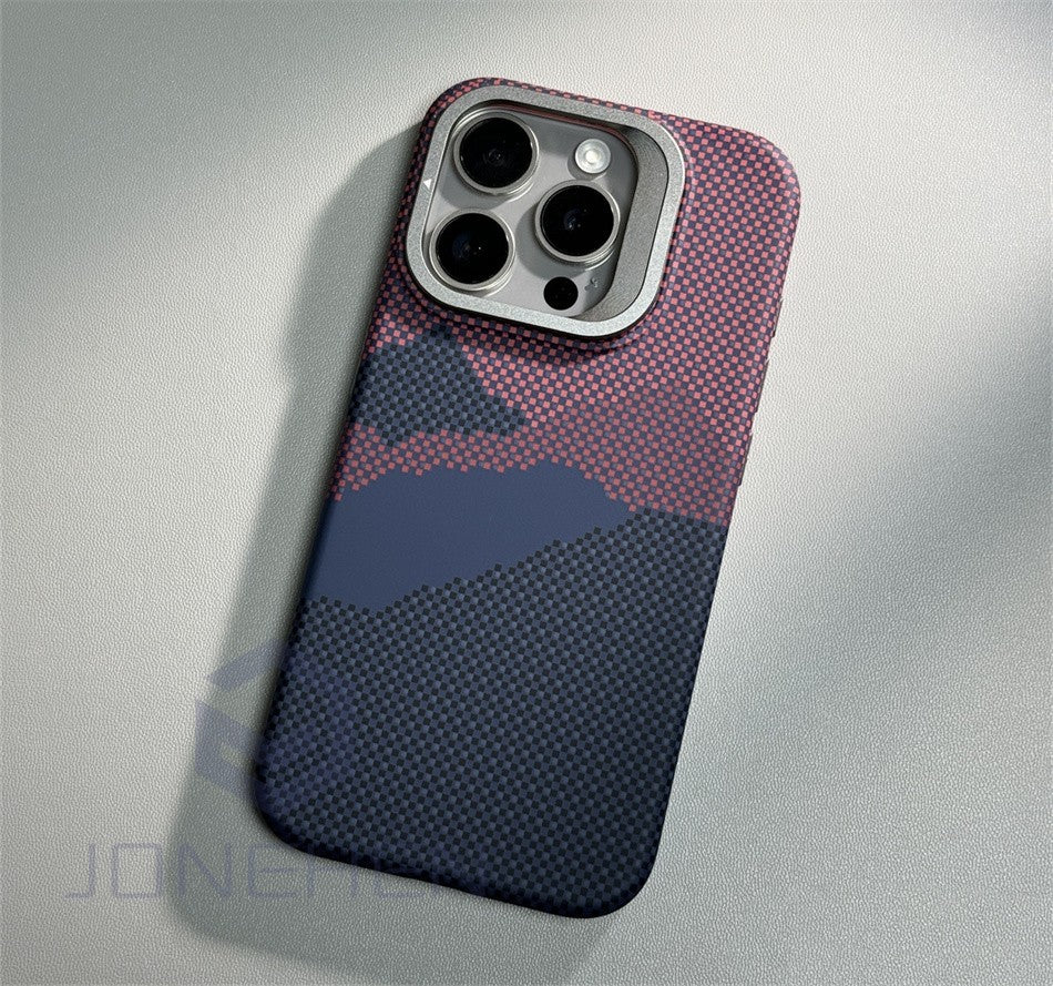 Soporte de aleación para lente MagSafe, funda para iPhone 14, 15 Pro, 13Pro Max, carga inalámbrica, textura de píxeles, dura, PC, cubierta trasera delgada