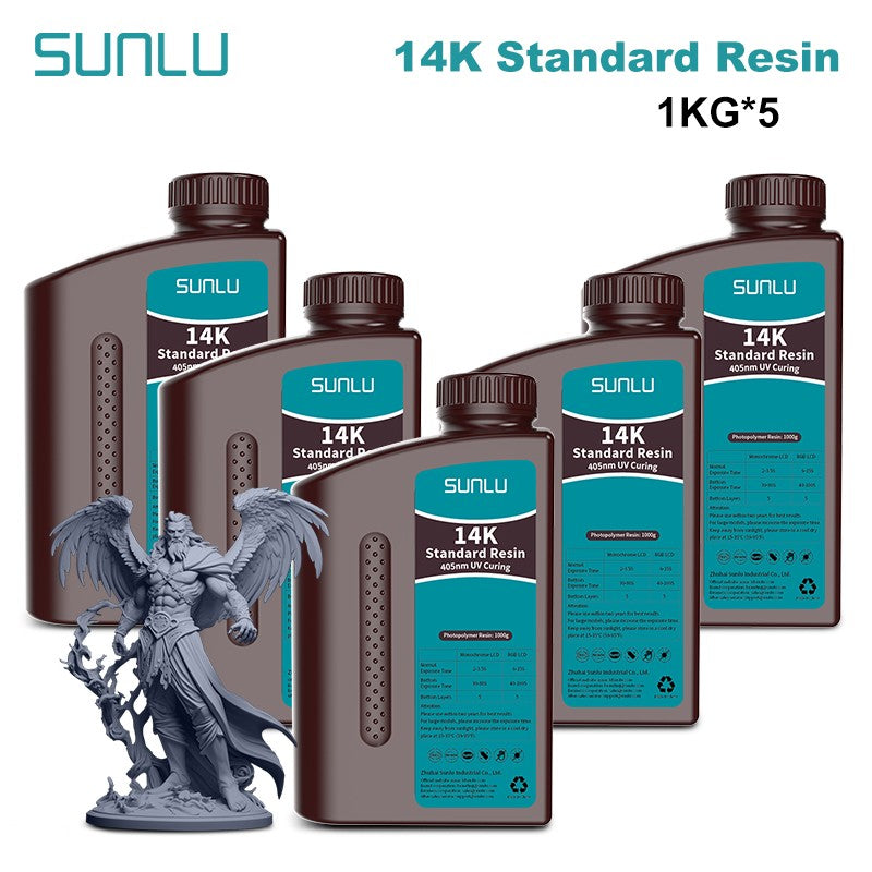 Resina SUNLU 5KG Standard Plus/14K, 1KG/Botella, Resina Fotopolímera de Curado Rápido UV de 405nm para Impresora 3D LCD