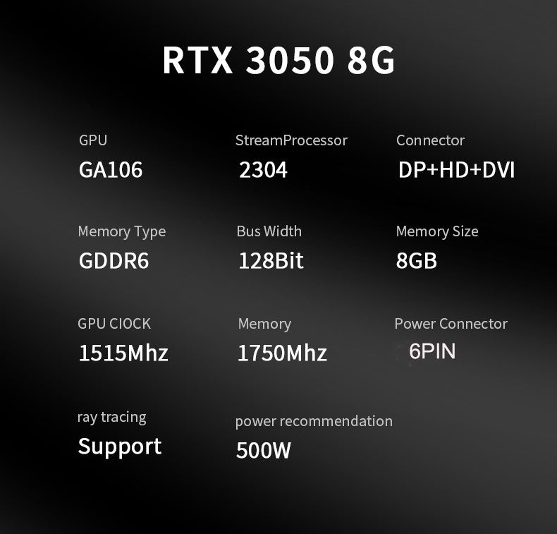 VEINEDA RTX3050 8GB GDDR6 128bit Tarjeta gráfica de computadora RTX 3050 8GB Gaming PC rtx 3070 DP * HDMI-compatible placa de video