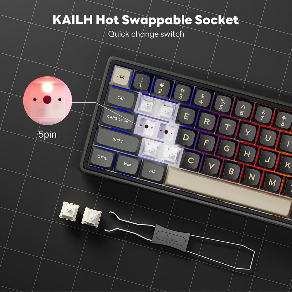 Teclado Mecánico Royal Kludge RK R65 en Portugués Brasileño, con Cable, Intercambiable en Caliente, 66 Teclas, 65%, Retroiluminación RGB, para Gamers
