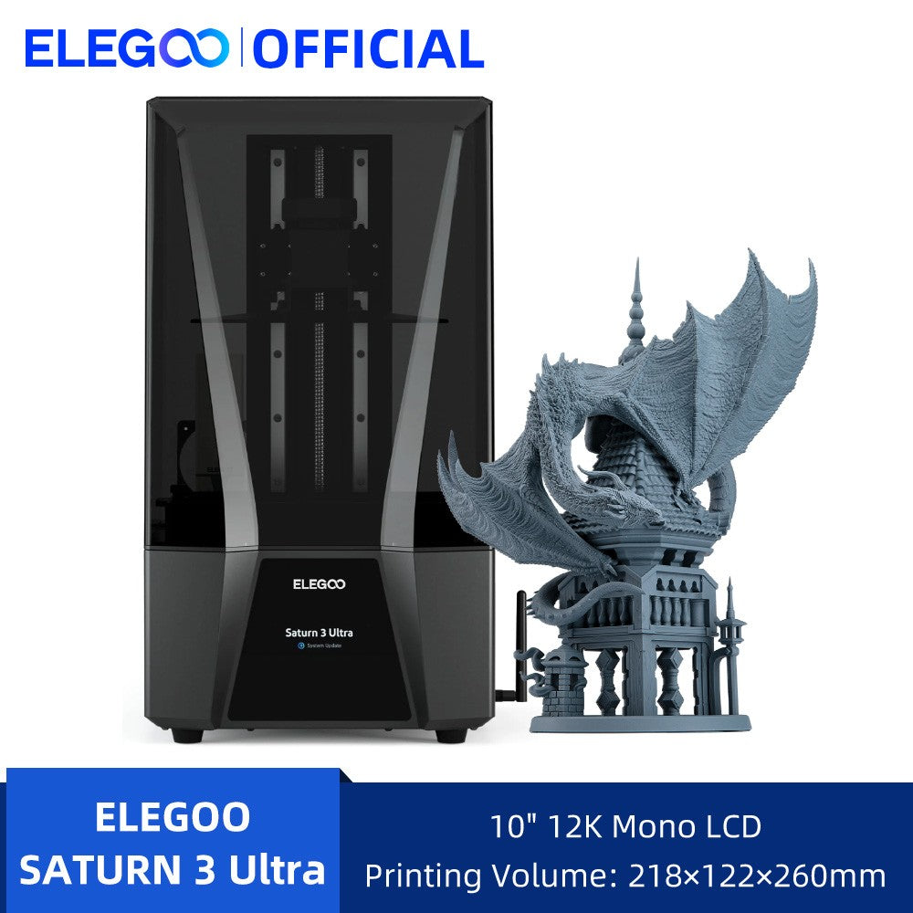 Impresora 3D ELEGOO SATURN 3 ULTRA 12K Mono MSLA, Impresora 3D de Resina LCD de 10'' y 12K, Velocidad de Impresión de hasta 150 mm/h, Tamaño de Impresión 219*123*260 mm