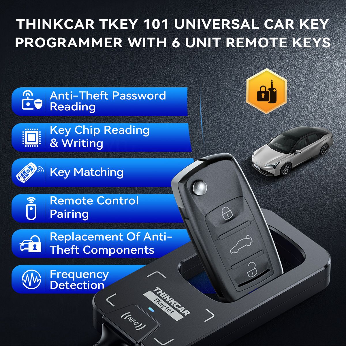 Programador de Llaves de Coche THINKCAR Tkey 101 con 6 Llaves, Detección de Frecuencia, Herramientas de Control Remoto para THINKCAR 689BT MUCAR 892BT