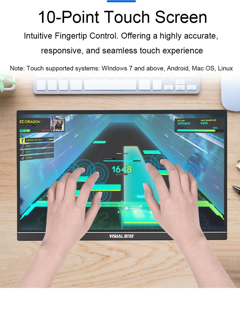 VISUALBEAT Monitor Portátil con Pantalla Táctil de 15.6'', FHD 1080P IPS HDR, con USB-C y HDMI, para Laptop, PC, Mac, Consola, Oficina y Viajes