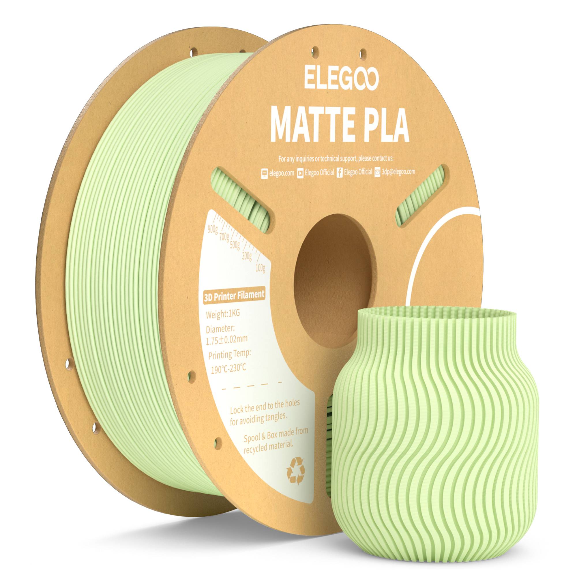 Filamento PLA Mate ELEGOO 1KG, 1.75mm para Impresora 3D FDM, Precisión Dimensional +/- 0.02mm, Bobina de Cartón de 1kg (2.2lbs)
