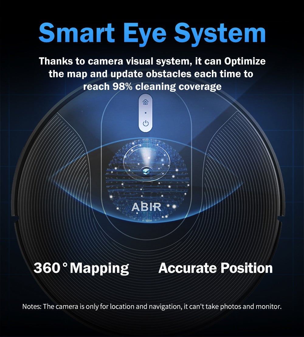 Robot aspirador ABIR X6 con sistema de ojo inteligente, succión 6000pa, software virtual wall, limpieza de áreas, desinfección por limpieza húmeda, tarjeta de memoria, compatible con Alexa, Google Home