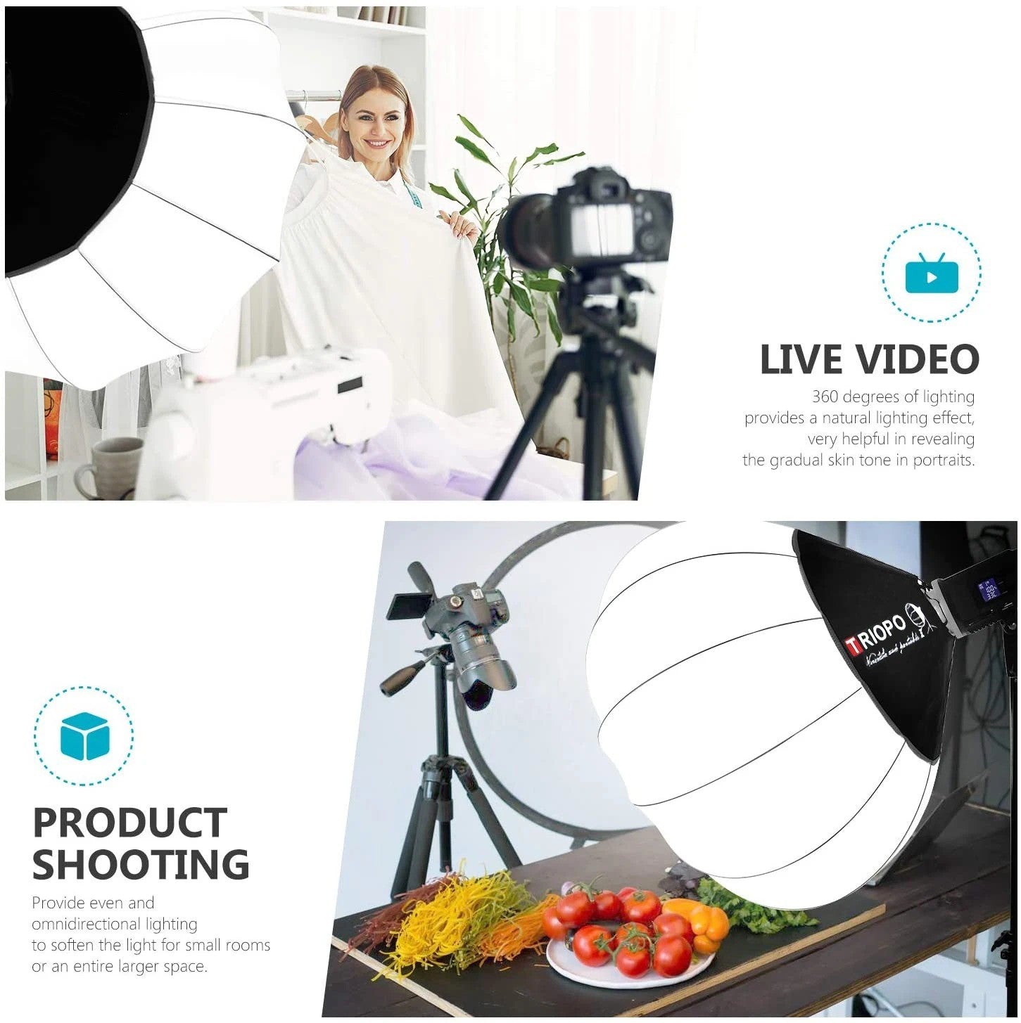 TRIOPO Linterna Softbox 55 65 85cm montaje Bowens de liberación rápida para Sokani X100 X60 COLBOR Godox Aputure 300c luz de vídeo LED