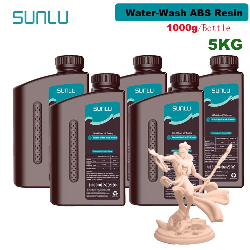 SUNLU 5KG lavado con agua ABS/resina de lavado con agua 395-405nm resina fotopolímero de curado UV resina de curado rápido para impresora 3D LCD DLP SLA
