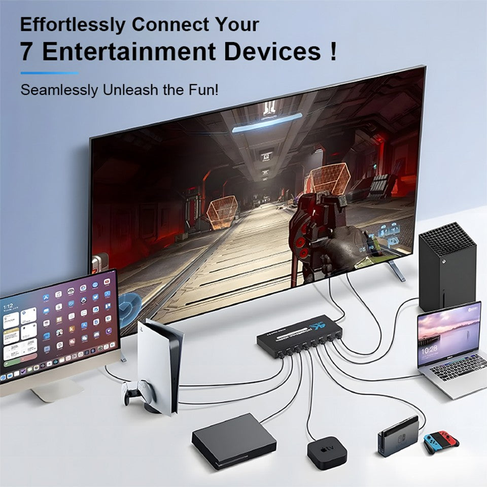 Conmutador HDMI 2.0 7 en 1, 4K 60Hz, Conmutador HDMI 5X1/4X1 HDR, Control Remoto para PS5, Xbox Series X, NS Switch, PC, HDTV 4K