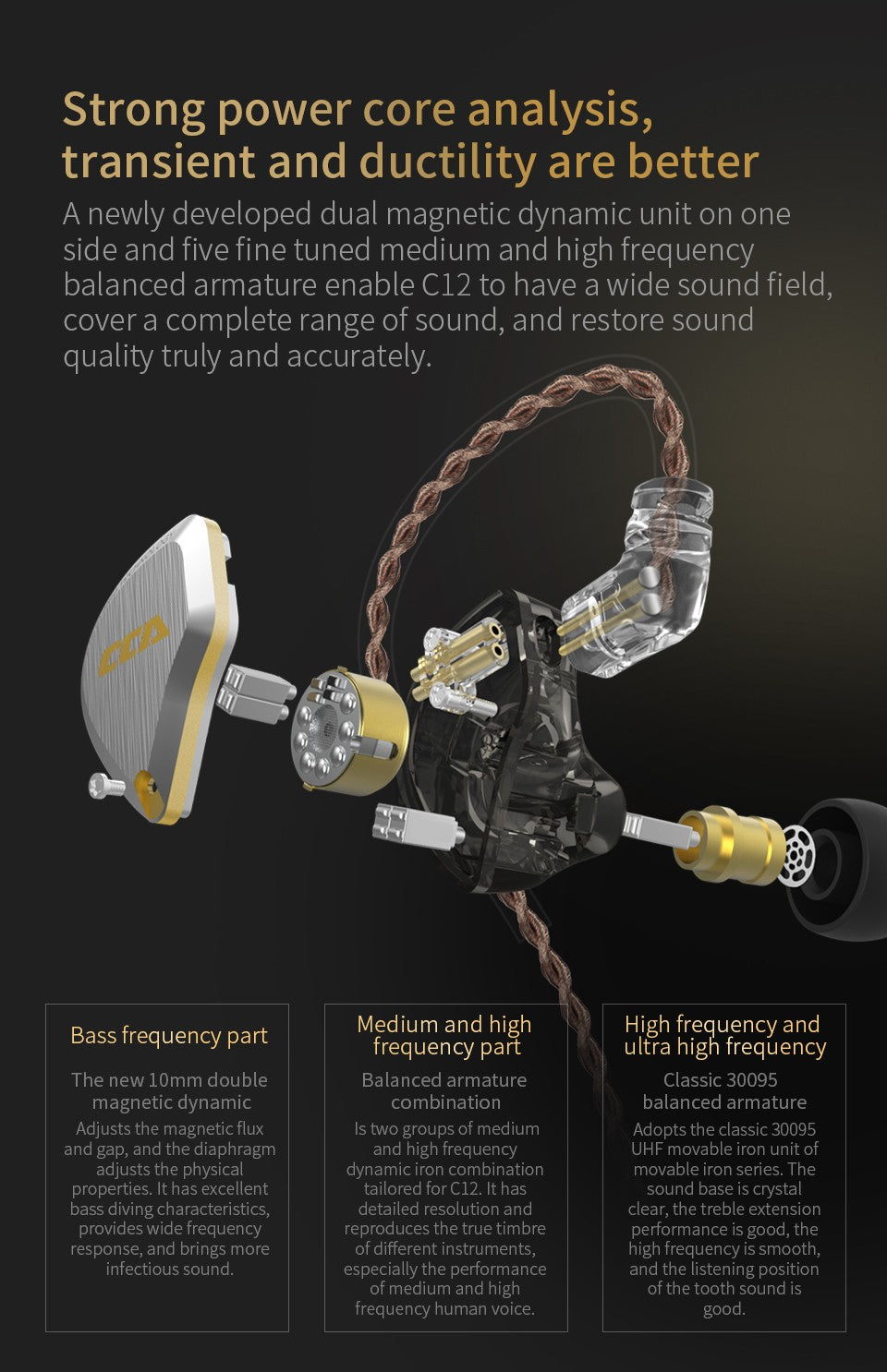 CCA C12 5BA + 1DD auriculares internos híbridos, Unidad de 12 controladores, Monitor de DJ HIFI, auriculares con cancelación de ruido, PC con cable para jugadores