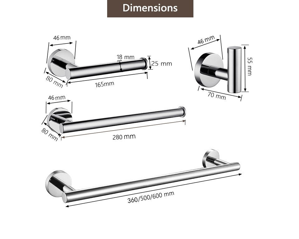 Juego de accesorios de baño con espejo brillante, barra de toalla redonda, soporte de papel higiénico, anillo de toalla, gancho para bata, bricolaje de acero inoxidable