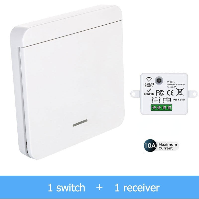 Interruptor inalámbrico RF 433Mhz Interruptor de luz Control remoto 86 Panel de pared 10A 110V-220V Receptor para lámpara LED ventilador