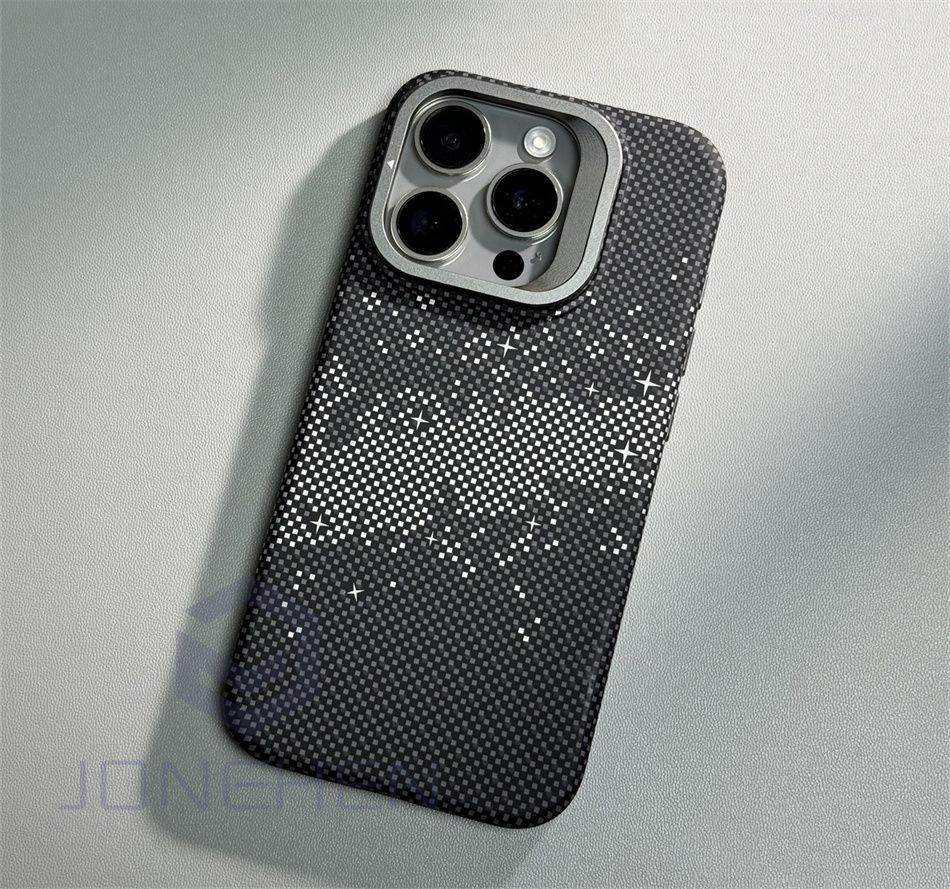 Soporte de aleación para lente MagSafe, funda para iPhone 14, 15 Pro, 13Pro Max, carga inalámbrica, textura de píxeles, dura, PC, cubierta trasera delgada