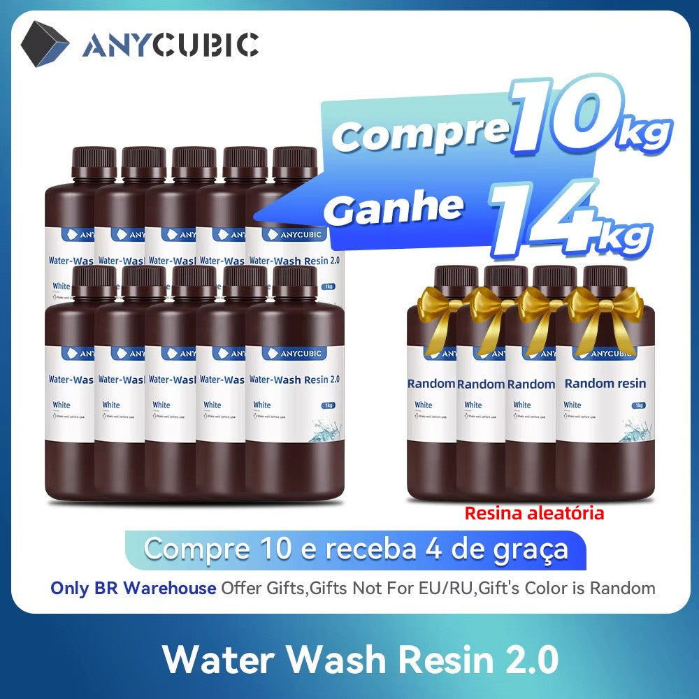 ANYCUBIC-resina de lavado de agua para impresora 3D LCD, alta precisión, bajo olor, baja viscosidad, impresión 3D, fotopolímero estándar, 10KG