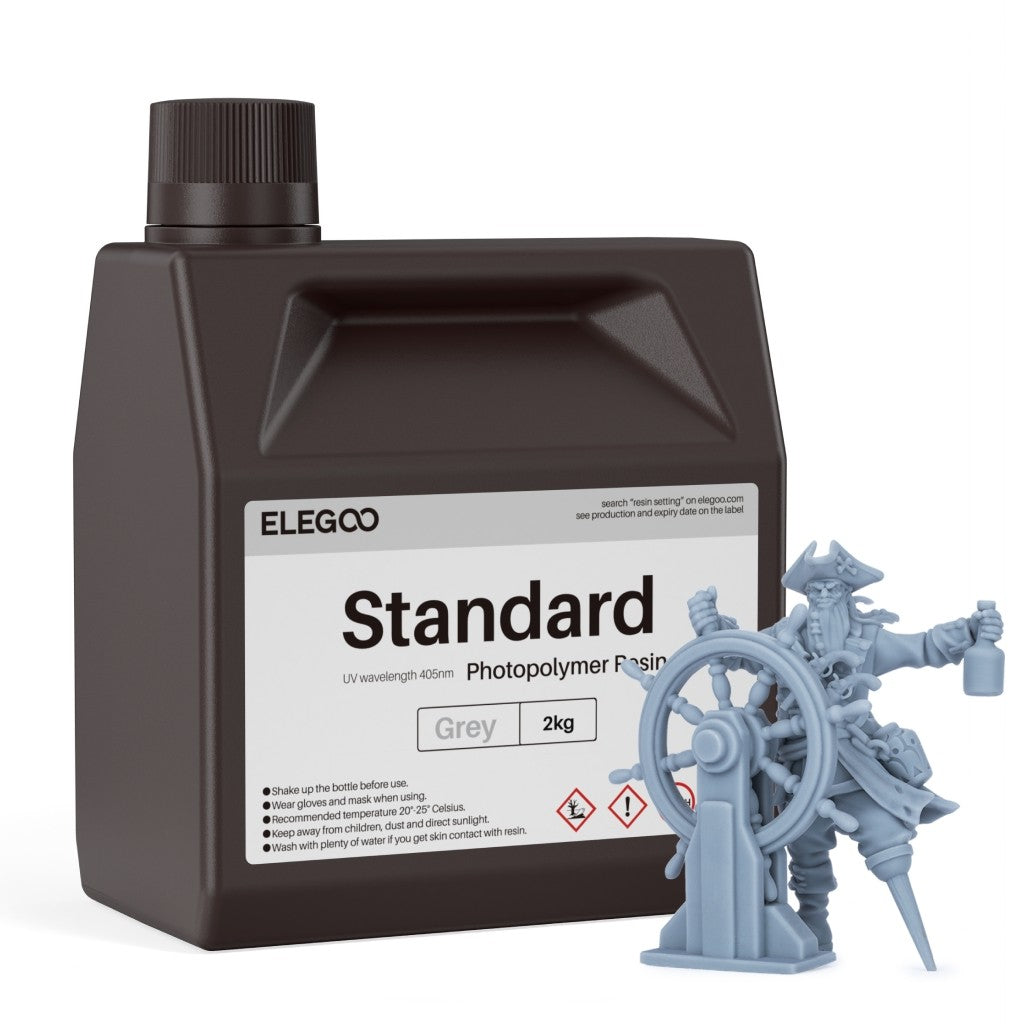 Resina para Impresora 3D ELEGOO, 2 kg, 405 nm, Resina Fotopolímera Estándar de Curado UV para Impresión 3D LCD, Alta Precisión, Bajo Olor, Gris 2000 g