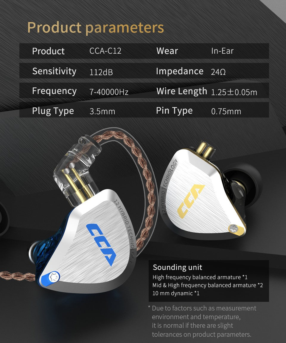 CCA C12 5BA + 1DD auriculares internos híbridos, Unidad de 12 controladores, Monitor de DJ HIFI, auriculares con cancelación de ruido, PC con cable para jugadores