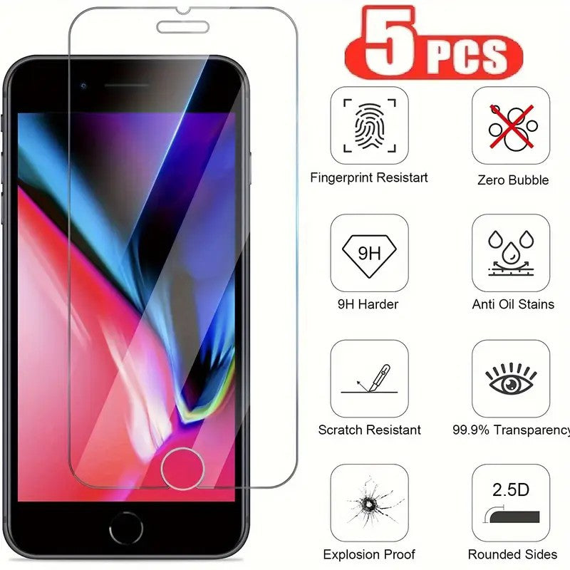 5 piezas de vidrio templado premium para iPhone 7 8 6 6s más protector de pantalla para SE 2020 2022