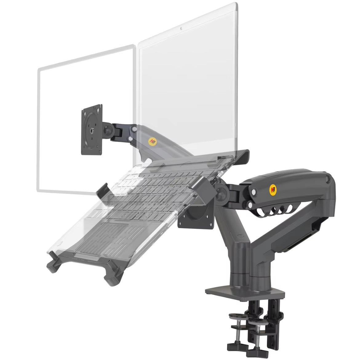 Escritorio NB F160 + brazo doble con resorte de Gas FP-2 para soporte de Monitor de 17 "-27" + soporte para portátil de 10"-17 ", soporte de montaje con prensa de aire, carga de 2-9kg