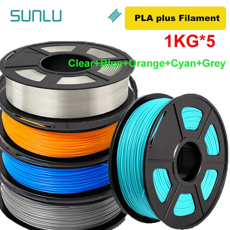 SUNLU Filamento PLA/PETG/PLA PLUS/Transparente de 5 kg, 1.75 mm, 5 Rollos de 1 kg, Filamento 3D para Impresora y Bolígrafo 3D, Enrollado Cuidadosamente