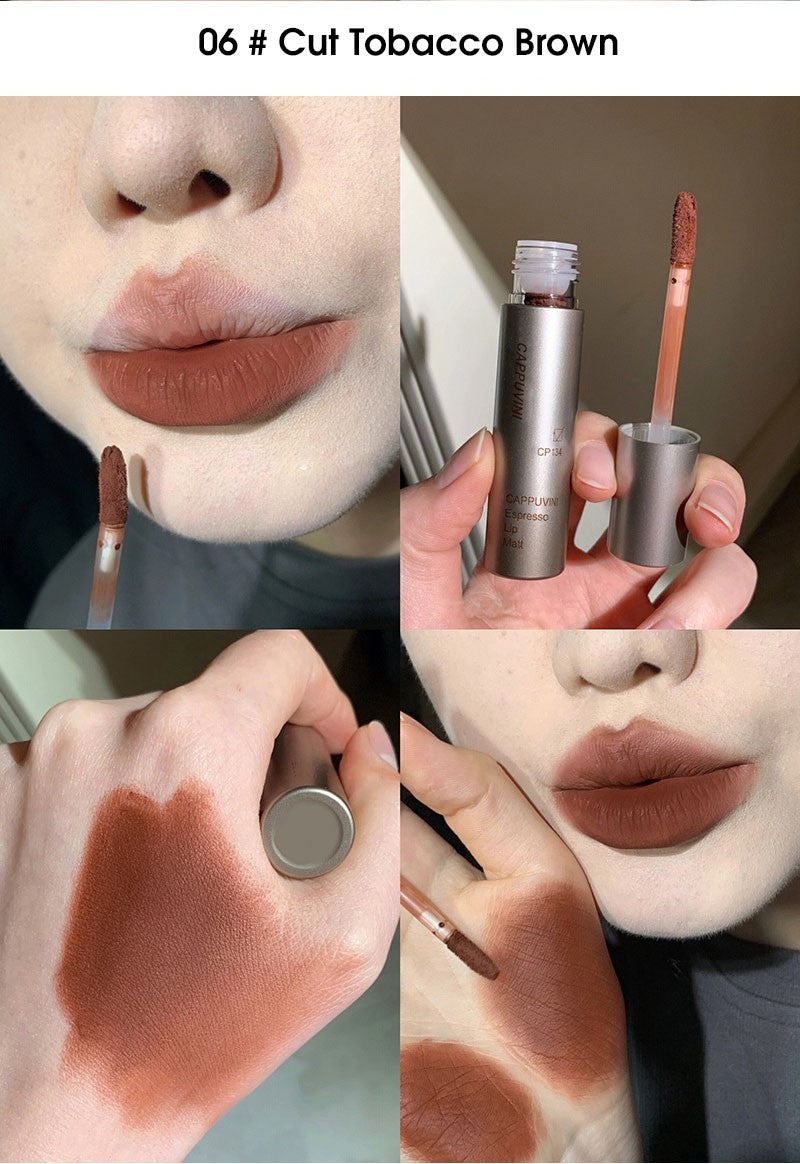 Brillo de labios de niebla mate de terciopelo único, taza antiadherente impermeable, esmalte de labios a prueba de manchas, lápiz labial líquido que no se decolora