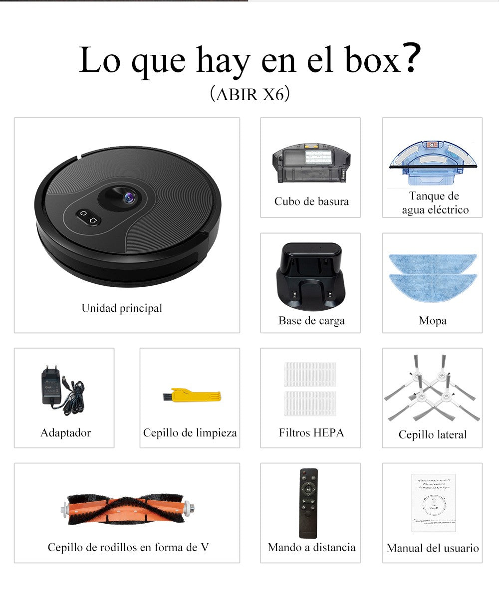 Robot aspirador ABIR X6PRO, sistema Smart Eye, aplicación No-Go Lines, línea Virtual APP, succión de 6000PA, fregona húmeda inteligente para el hogar