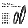 Anillo adaptador de filtro de lente de cámara, anillo elevador o abajo de Metal para lente de 55mm-43 46 49 52 58 62 67 72 77 82mm UV ND CPL parasol