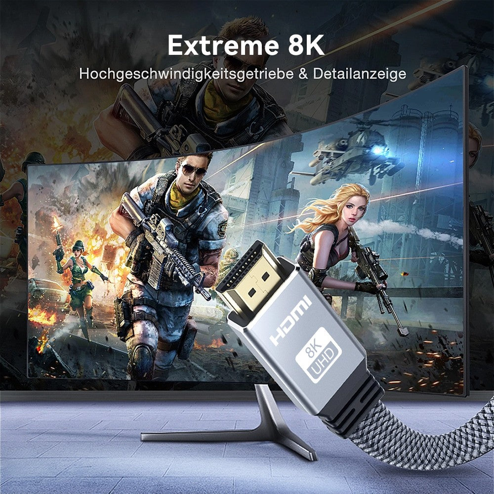 Cable plano HDMI 8K 48Gbps de alta velocidad 8K60 4K120 144Hz Cable trenzado HDMI 2,1 3D eARC HDCP 2,2 y 2,3 Compatible con Roku TV/PS5