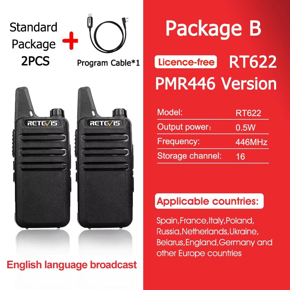 Retevis RT622 Mini Walkie Talkie 2 unidades PMR446 Radio portátil bidireccional con PTT Ideal para restaurantes y hoteles