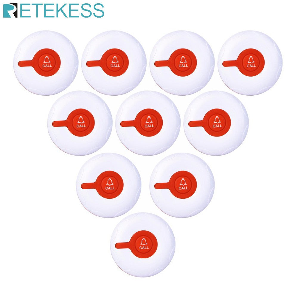 Retekess - 10 Botones de Llamada Inalámbricos TD009, Resistentes al Agua, para Cuidadores, Restaurantes, Cafeterías, Personas Mayores, Clínicas, Compatibles con T128/TD110/TD106
