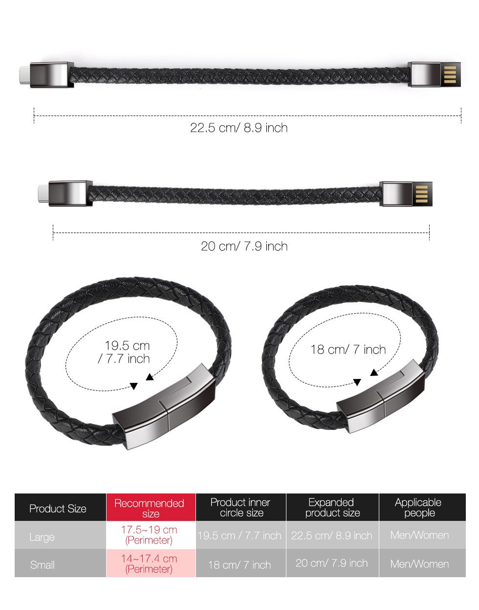 Cable de Carga Rápida Portátil Tipo Pulsera Compatible con iPhone 11 12 13 14 Pro Max Samsung Huawei Xiaomi USB Micro Tipo-C
