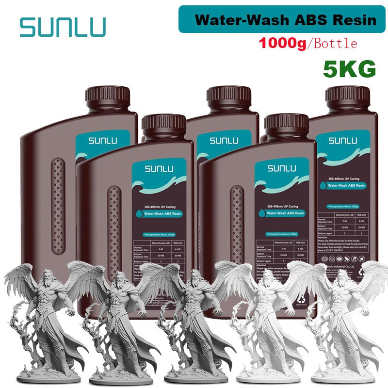 SUNLU 5KG lavado con agua ABS/resina de lavado con agua 395-405nm resina fotopolímero de curado UV resina de curado rápido para impresora 3D LCD DLP SLA