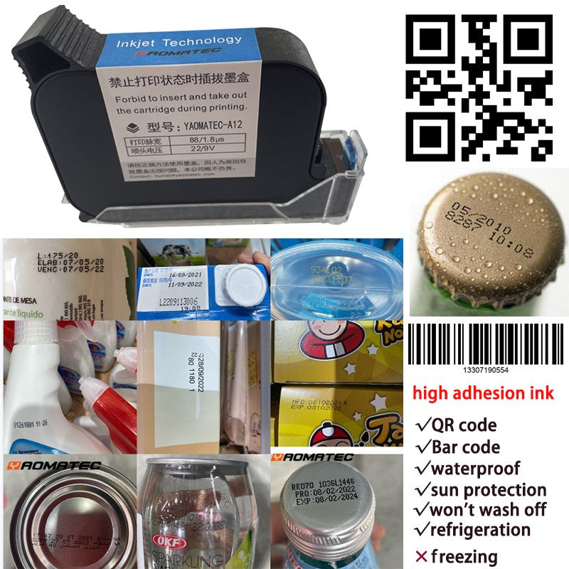 Incluye cartucho: S1760 12,7 mm QR Bar Código de lote Fecha Logo Etiqueta de caducidad Mini impresora de inyección de tinta térmica portátil
