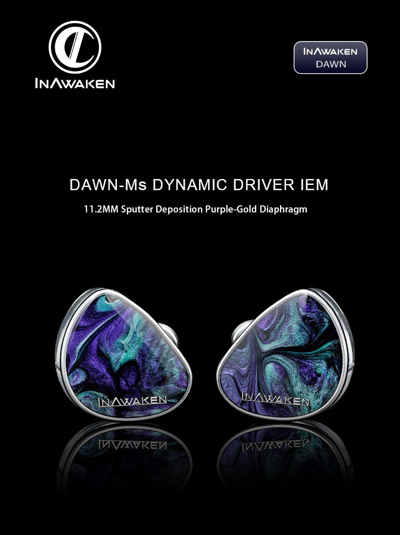 INAWAKEN DAWN Ms Auriculares IEM con controlador dinámico de diafragma morado-dorado con cable blindado OFC para músicos audiófilos