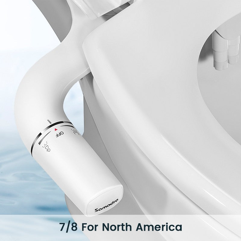 Bidet SAMODRA Ultra-Delgado, Bidet Minimalista para Inodoro con Doble Boquilla (Lavado Frontal y Trasero) Presión de Agua Ajustable, Attachment de Asiento para Inodoro con Agua Fresca, Fácil de Instalar.
