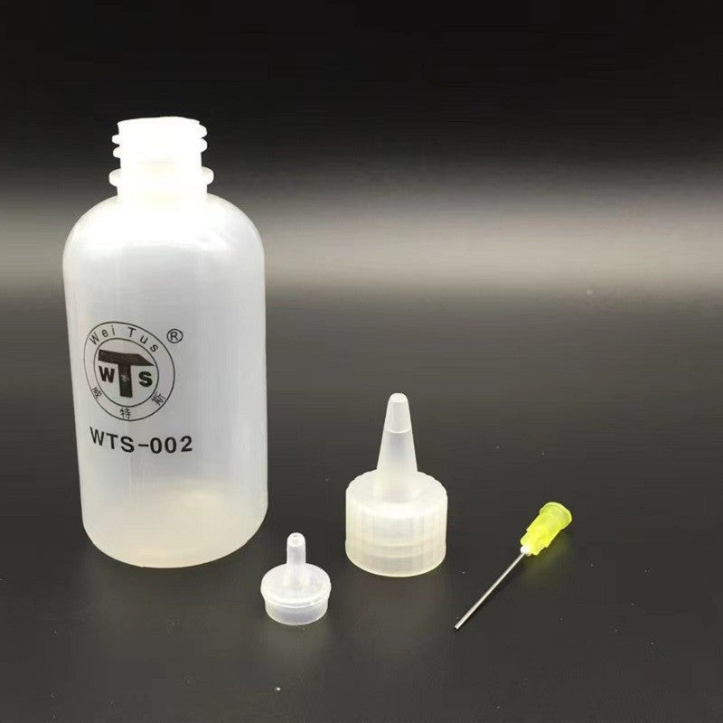 WTS-001 Botella de colofonia de plástico con punta de aguja de 50ml, limpieza de líquido, dispensador de aceite y Alcohol, limpiador de botellas de mano de plástico, reparación DIY