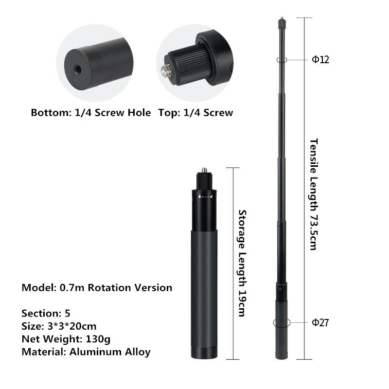 Palo de Selfie Invisible para GoPro 13, 12, 11, 10, 9, 8, Insta360 X5, X4, X3, X2, monopié extendido de 1/4 ", accesorios para cámaras deportivas