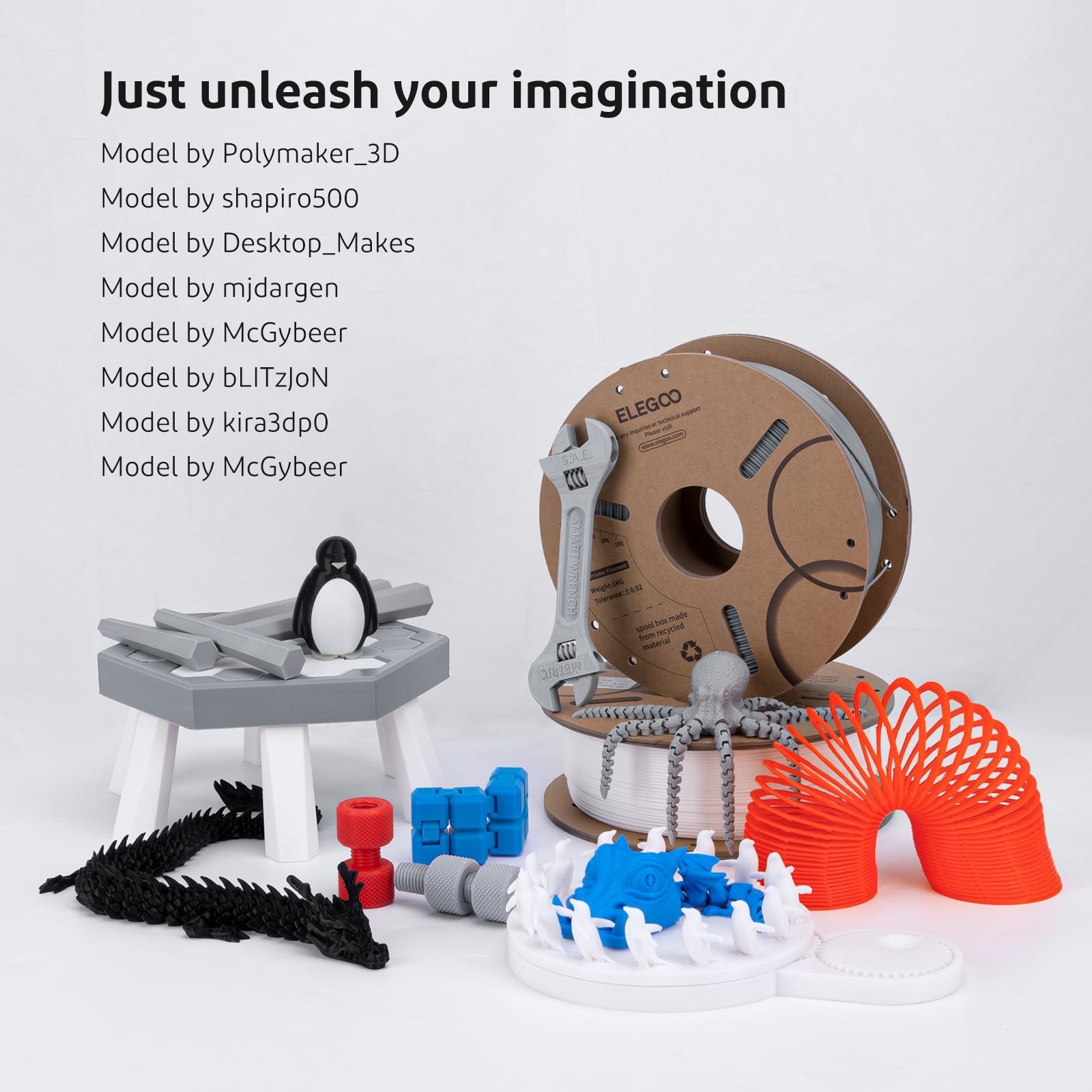 ELEGOO 1kg 1,75mm filamento PLA plástico 3D PLA para impresora 3D Material consumible para impresora 3D NEPTUNE 3 PRO FDM