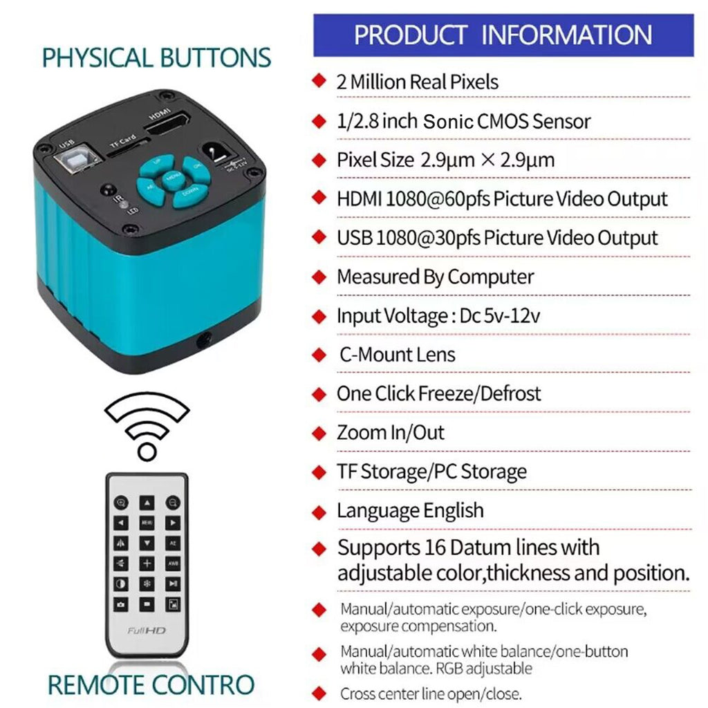 YIZHAN 60MP 48MP 13MP HD microscopio Digital para soldar 4K HDMI USB VGA microscopio electrónico cámara lente de Zoom para medir