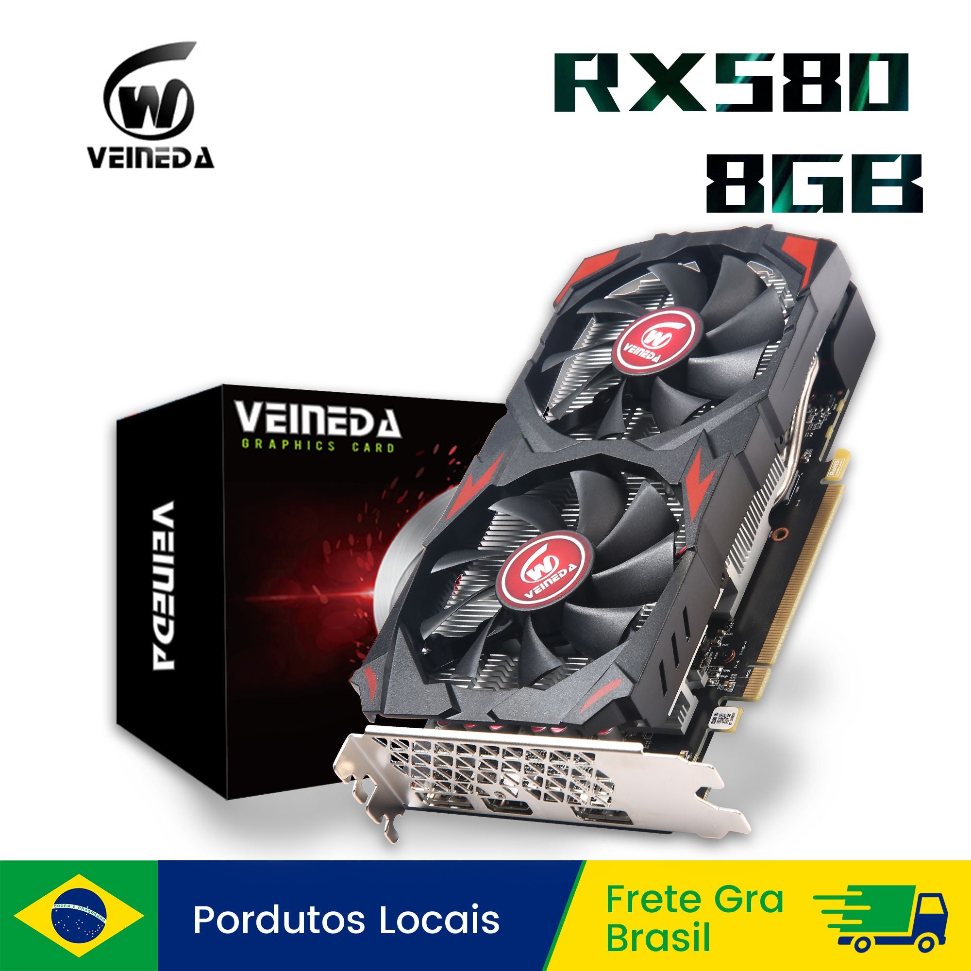 Tarjeta de vídeo Veineda RX580 8GB 256Bit 2048SP tarjetas gráficas GDDR5 rx 580 serie 8Pin Radeon GPU interfaz ordenador