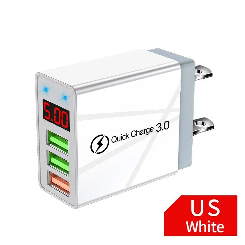 Cargador USB de 3 puertos, adaptador de pared de carga rápida con pantalla Digital LED para Samsung S23 Xiaomi 14 Pro Huawei Mate 60 Redmi